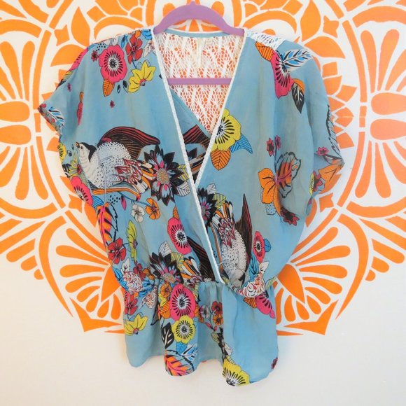 Petticoat Alley Tops - Anthropologie Blue Floral Crochet Blouse S